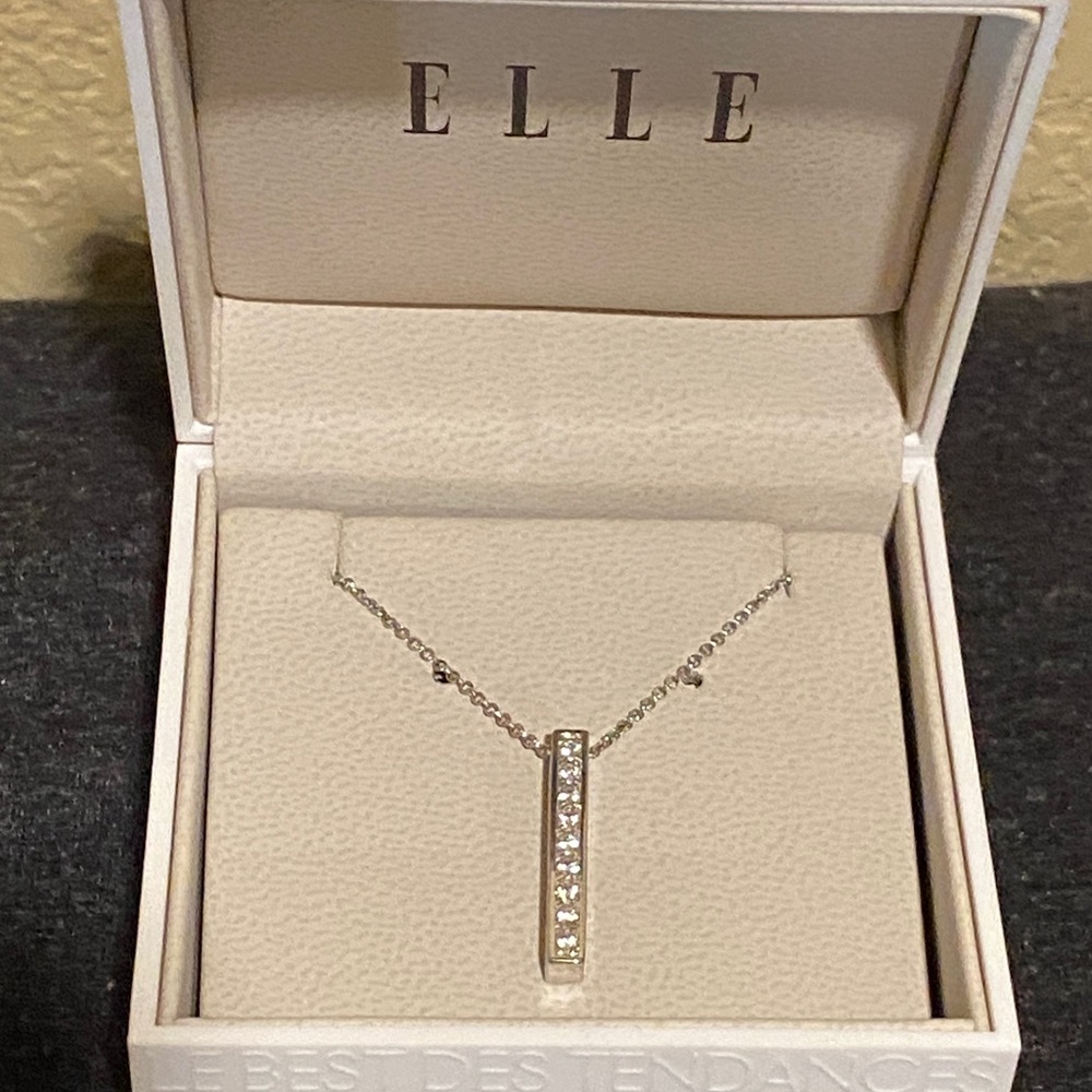 NWOT Elle Sterling Silver Bar Necklace with Sparkling Accents